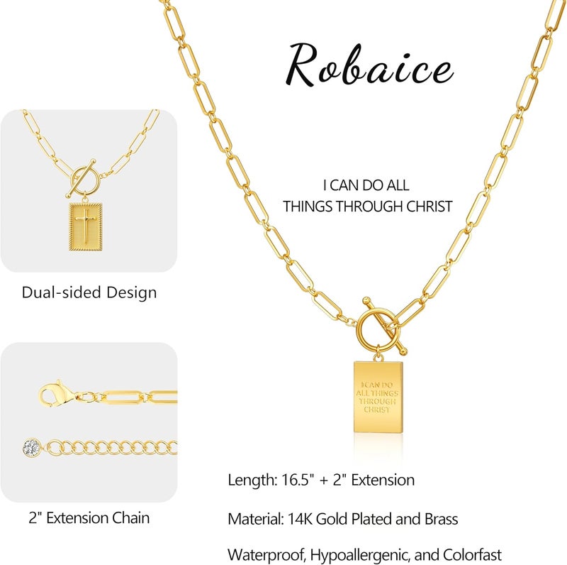 Robaice 14K Gold Plated and Silver Plated Cross Necklace for Women, Non-Tarnish Faith Jewelry with Toggle Clasp, Fashion Necklace Gifts for Women, Christian Faith, Communion, Birthday & Christmas - Image 5